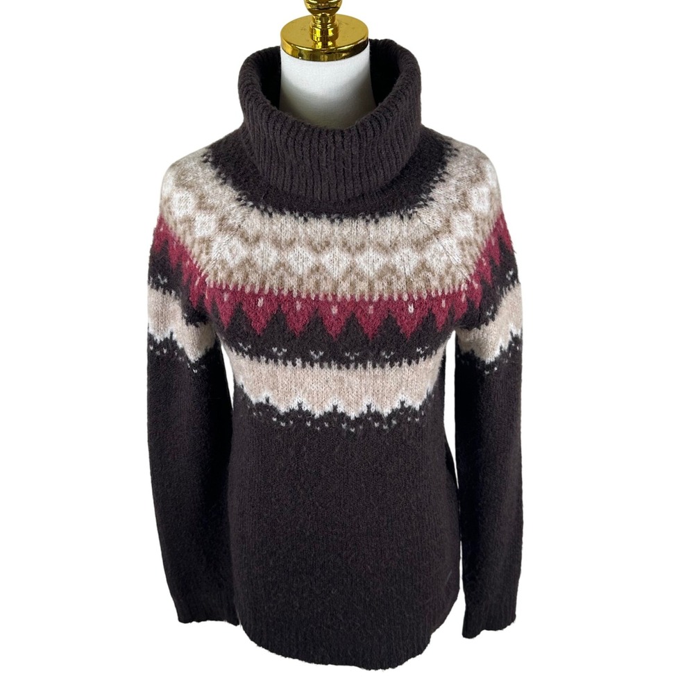 Abercrombie & Fitch Sweater Women S Brown Fair Isle Gorpcore Cabin Core Nordic